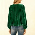 thumbnail image 3 of Guluxicc Womens Crewneck Long Sleeve Tops Casual Ruffle Cropped Shirt Solid Color Loose Fit Shirts, Green, L, 3 of 7