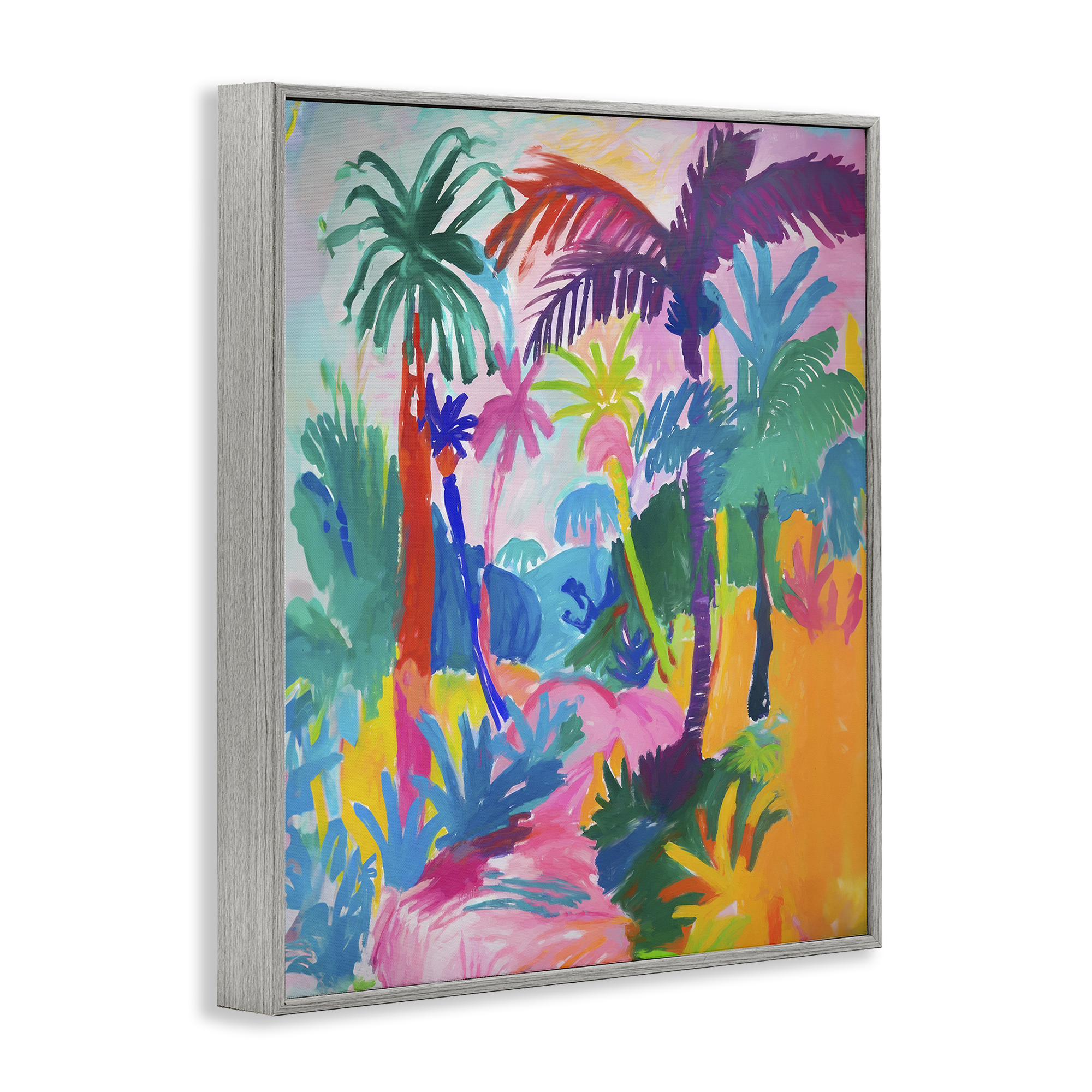 Stupell Industries Bold Palm Paradise Coastal Painting Gray Framed Art Print Wall Art, 16 x 20