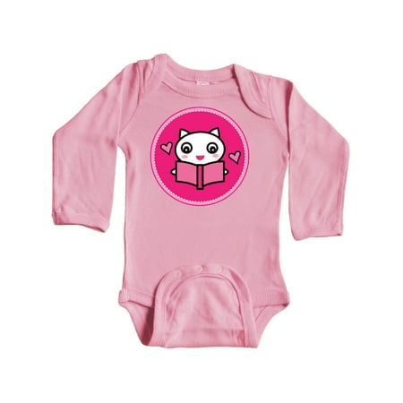 

Inktastic Reading Gift Cat with Book Gift Baby Girl Long Sleeve Bodysuit