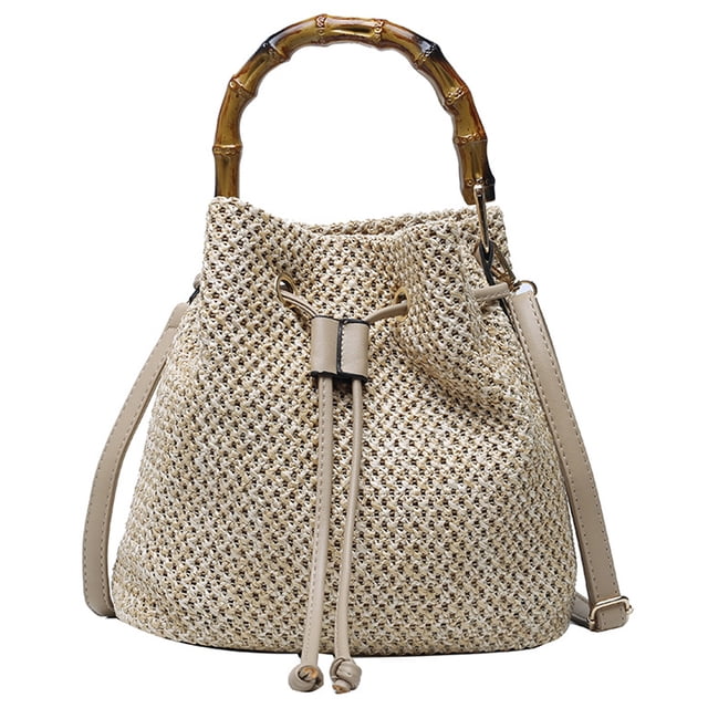 Bolso de paja con cordón y correa de crochet para verano, bolso bandolera tipo bandolera