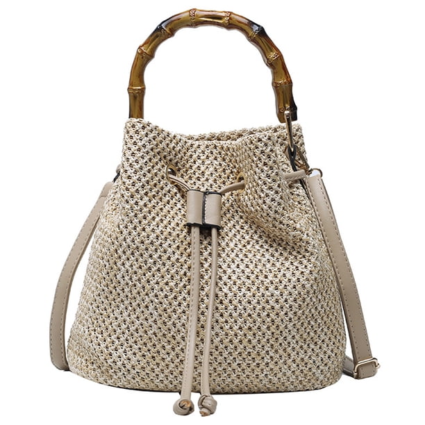 Bolso de paja con cordón y correa de crochet para verano, bolso bandolera tipo bandolera