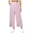 thumbnail image 7 of Lovskoo Womens Wide Leg Cropped Pants Cotton Linen Elastic High Waisted Palazzo Pants with Pockets Pink, 7 of 7