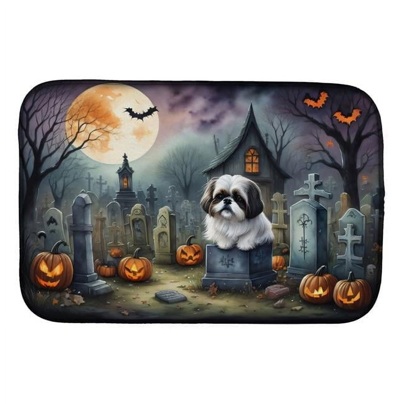 Keeshond Spooky Halloween Dish Drying Mat 14 in x 21 in