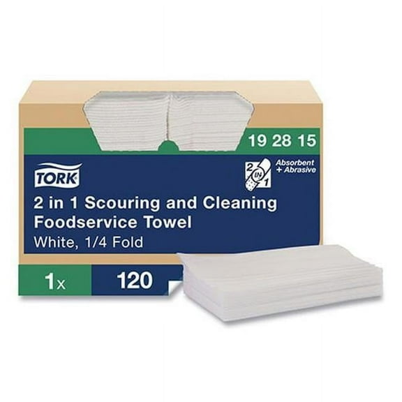 Tork 2 in 1 Scouring and Cleaning Foodservice Towel, 192815, 1 Ply, 10.5" x 6.5" Folded, White | 120/Case