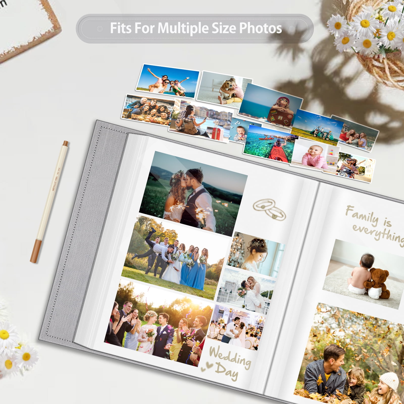 Fintie Photo Album Self Adhesive for 3x5 4x6 5x7 6x8 8x10 Pictures, 60 Sticky Pages DIY Photo Album with A Metallic Pen, Scrapbook Album for Family Wedding Anniversary Pictures, Ocean Marble