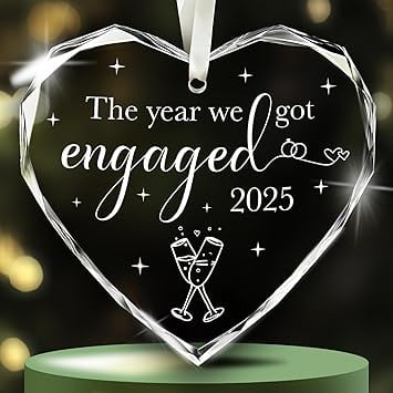 NewEleven Engaged Ornament The Year We Got Engaged, Glass Holiday Keepsake, Ornament Gift for Engaged Couple