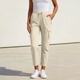 thumbnail image 6 of TtopsQueen Women Cargo Jogger Pants, Elastic Waist Drawstring Cropped Trousers with Multi Flap Cargo Pockets, Lightweight Outdoor Hiking Travel Bottoms Khaki,L, 6 of 6