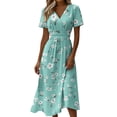 thumbnail image 2 of Maxi Dresses for Women Crossover Wrap V Neck Short Sleeve Summer Dress Elastic High Waist A-Line Casual Party Work Dress, 2 of 7