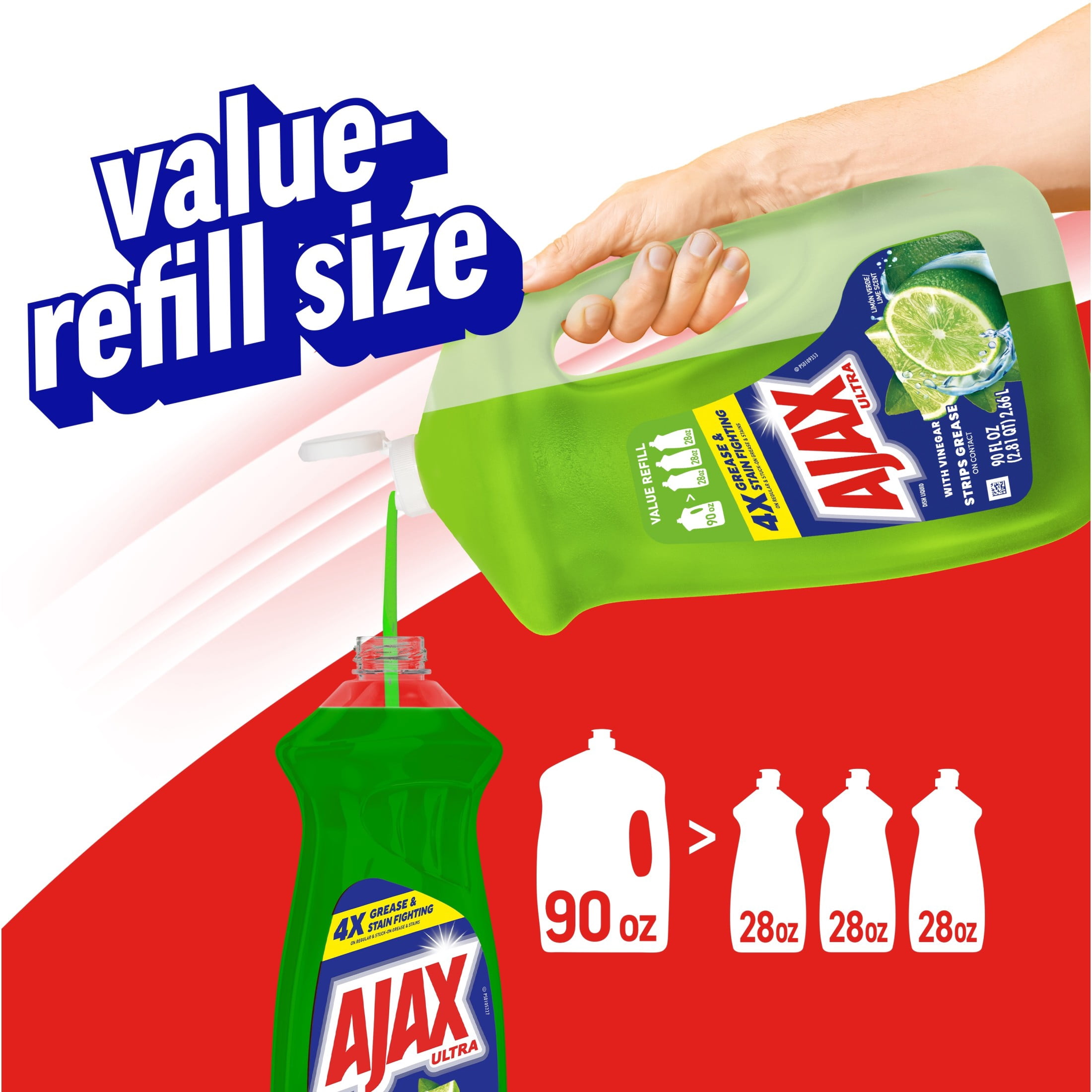 (4 pack) Ajax Ultra Liquid Dish Soap, Mess-Free, Easy-Flip Cap, Lime Scent with Vinegar, 90 fl oz
