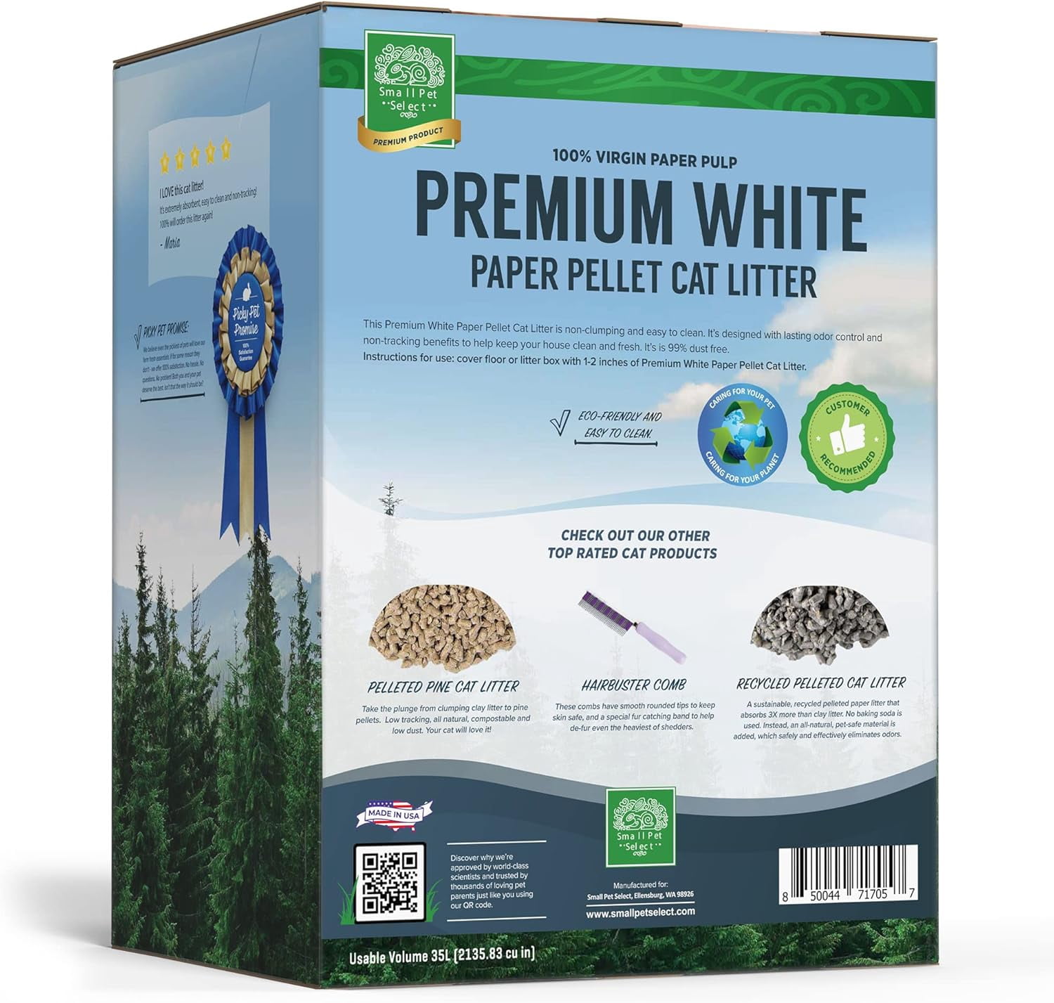Small Pet Select - Premium White Paper Pelleted Cat Litter for Litter Pans - Lightweight & Odor Controlling Non-Clumping Paper Pellets Safe for Kittens and Senior Cats - 35L