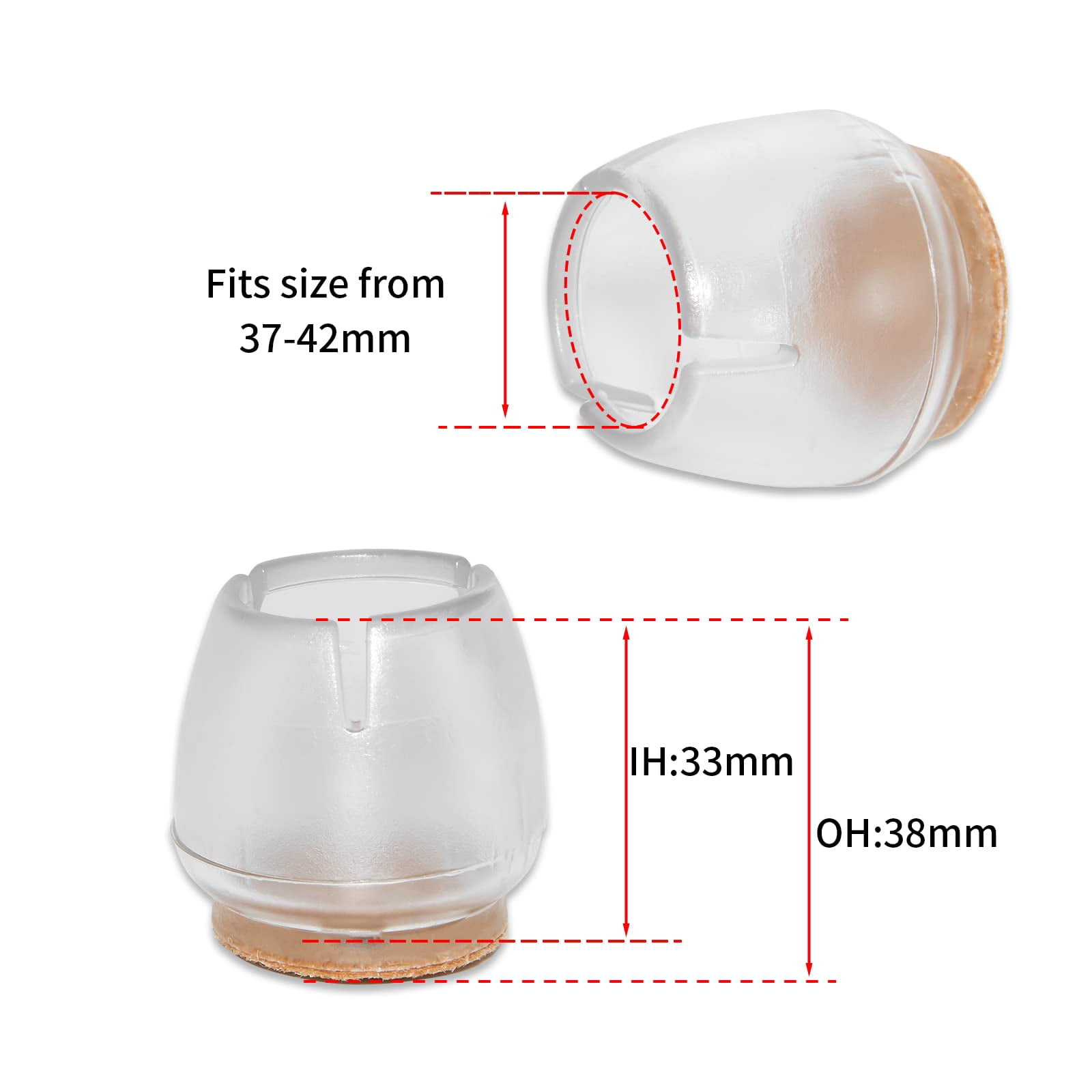 Flyshop 16PCS Transparent Furniture Feet Covers Soft PVC Chair Leg Caps Round Hardwood Floor Protectors with Felt-Padded Backing, Size 1-1/8" to 1-3/8" (29 to 33 mm)