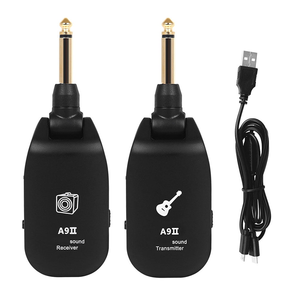 RIWPKFH Wireless Guitar System Transmitter Universal Plug 11x4.5x1.5cm 20Hz-20kHz 6.35mm ABS Bass Black Electric Guitar