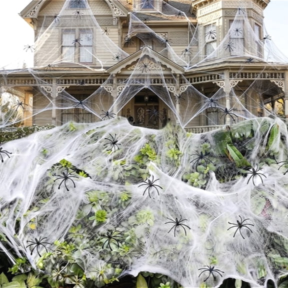 1400 sqft Halloween Spider Web Decorations with 150 Fake Spiders, Super Stretchy Cobwebs for Indoor & Outdoor Halloween Decor