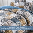 thumbnail image 4 of Juego de edredón WONGS BEDDING, estilo bohemio, tamaño king, azul, patchwork a cuadros, 4 of 7