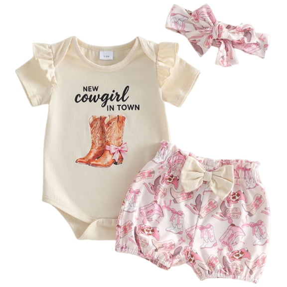 Soepste Girls' Clothing Sets Toddler Girl Ruffle Sleeve Romper   Horse Print Shorts Outfit(Beige,12-18 Months)