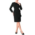 thumbnail image 2 of INSPIRE CHIC Women's Wear to Work Dress Round Neck Bracelet Sleeve Ruffle Front Pencil Dresses 2XL Black, 2 of 5
