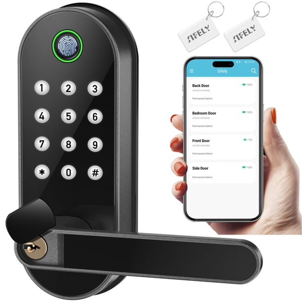 Cerradura de puerta inteligente con entrada sin llave: cerradura electrónica digital Sifely con código de acceso, perilla de puerta eléctrica, cerradura de manija de puerta biométrica, perfecta para p