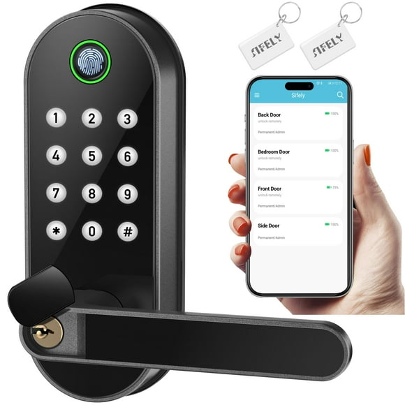 Cerradura de puerta inteligente con entrada sin llave: cerradura electrónica digital Sifely con código de acceso, perilla de puerta eléctrica, cerradura de manija de puerta biométrica, perfecta para p