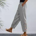 thumbnail image 4 of sunsanly Women Summer Casual Pants Elastic Waist Mid-rise Long Trousers Solid Color Pockets Loose Fit Side Hollow Design Pants Streetwear, 4 of 8