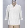 thumbnail image 3 of ShiShine Womens 3/4 Sleeve Tops Cotton Linen Button Down Shirts V Neck Pleated Casual Loose Blouses Ruffle Sleeve Shirt, 3 of 3