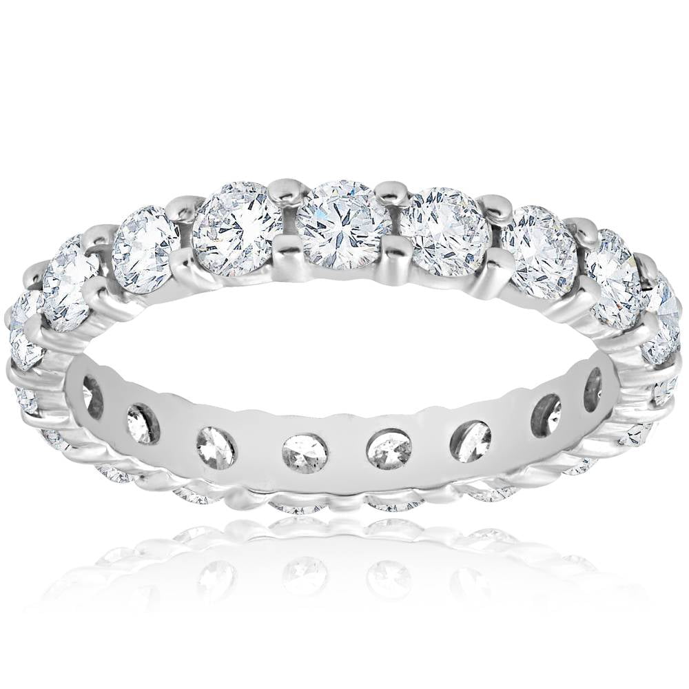 2 Ct Diamond & Emerald 14K White Gold Over Semi Eternity Anniversary Ring 