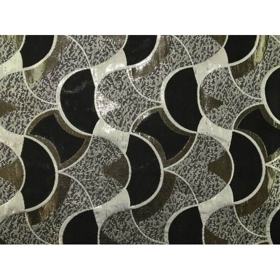 Geometric Stars Woven Metallic Brocade Dress Fabric Black & Gold - per yard