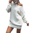 thumbnail image 4 of xiaxaixu Robe Chandail Épaule Dénudée Femme Manches Longues Couleur Unie Robe Tricotée Ample Robe Mini Automne, 4 of 9