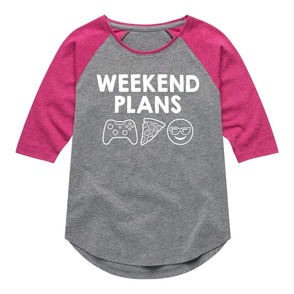 Instant Message - Weekend Plans - Toddler And Youth Girls Raglan Graphic T-Shirt