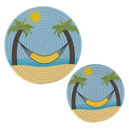 

Beach Palm Trees Cotton Braided Potholders 2 Pack Heat-Resistant Pads 7.09 and 9.45