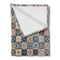 thumbnail image 2 of Moroccan Soft Flannel Fleece Blanket, Portuguese Azulejo Checkered Squares Colorful Pattern Floral Arrangement, Cozy Plush for Indoor and Outdoor Use, 50" x 70", Dark Blue Amber Red, by Ambesonne, 2 of 5
