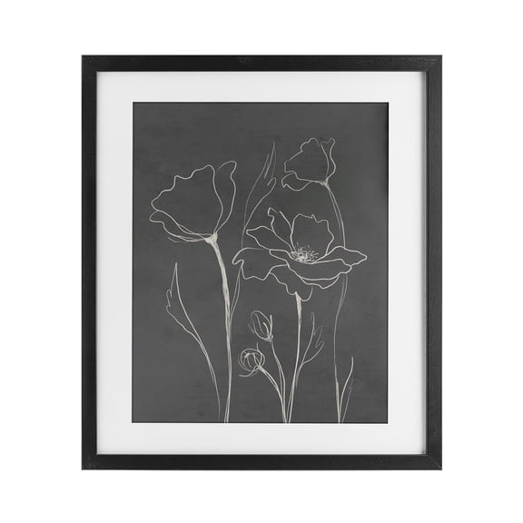 Stupell Industries Minimal Gray Poppies Black Framed Print Under Glass design by Elizabeth Medley, 16 x 13