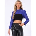 thumbnail image 2 of DARING DIVA Women's Faux Leather Cropped Stand Collar Zipper Front Moto Jacket XL Royal Blue, 2 of 6