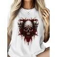 thumbnail image 2 of Women's T-Shirt Terror Skull Short Sleeve Casual Tee Classic Crew Neck T Shirt for Women White, L, 2 of 7