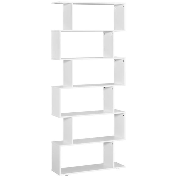 HOMCOM 6-Tier Wooden Bookcase S Shape Storage Display Unit Home Divider Office Furniture White