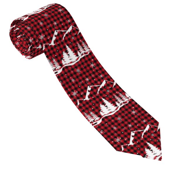 Salouo Christmas Tree Buffalo Plaid Pattern Men's Silk Ties 4.7"Necktie for Men Formal Ties Business Necktie Men's Wedding Fashion Accessory