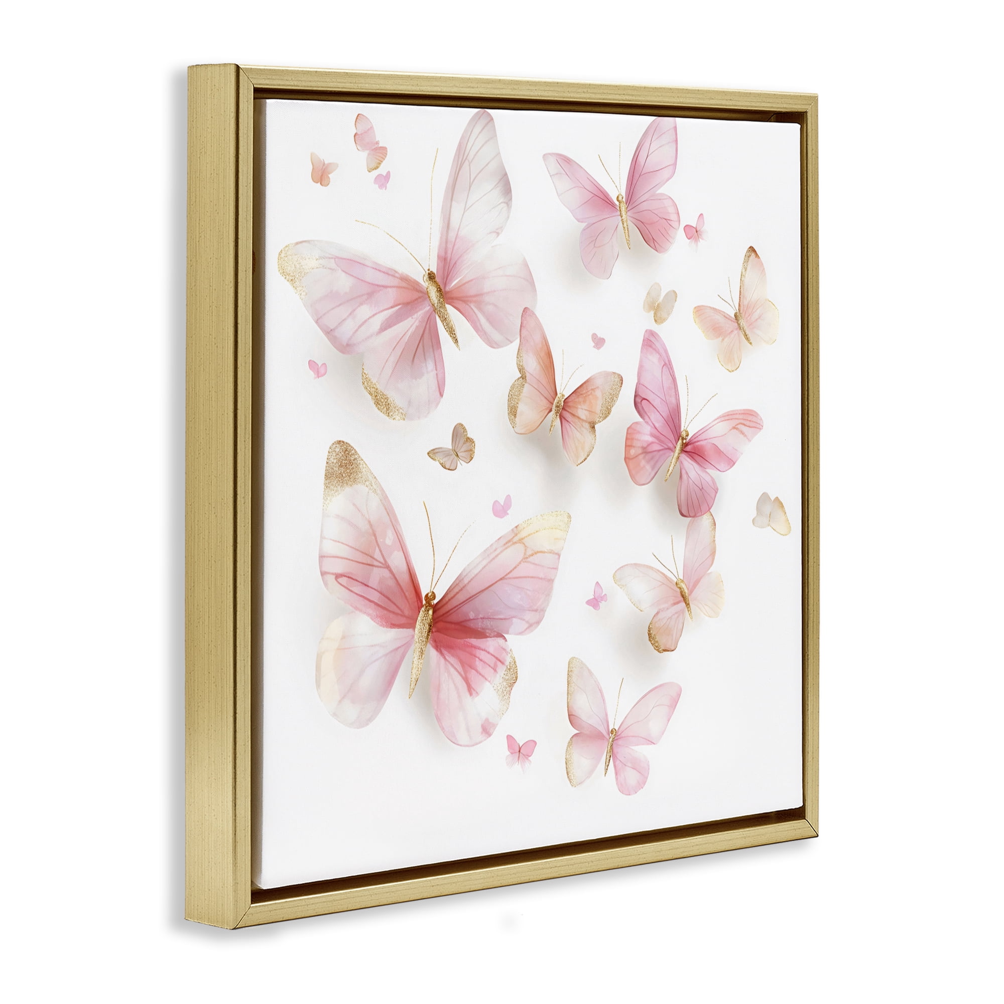 Stupell Industries Pink & Gold Butterfly Rabble Gold Framed Floater Canvas Wall Art, design by Creative Studio