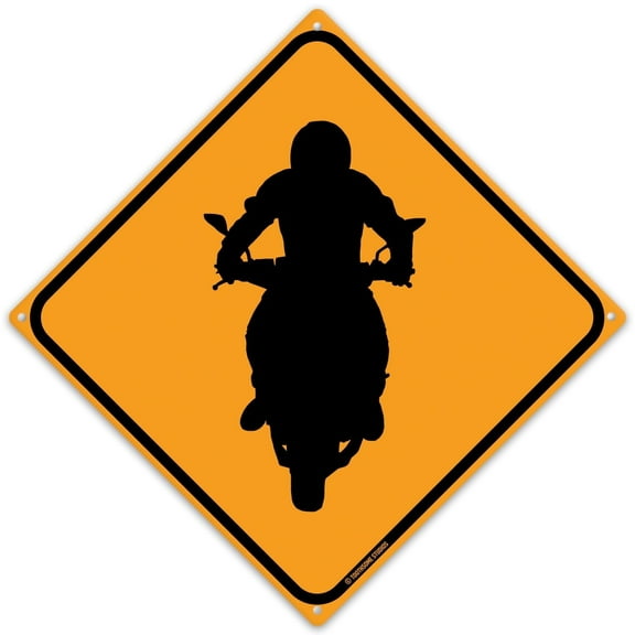 Motorcycle Crossing 12" x 12" Tin Road Sign Garage Chopper Hog Enthusiast Gift For Biker Auto Mechanic Grease Monkey Shop Show Room Home Decor