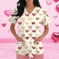 thumbnail image 3 of Womens Valentine Day Scrub Tops Love Heart Print V Neck Medical Nursing Scrubs Quick Dry Short Sleeve Cute Uniform with Pockets Light pink XL, 3 of 5