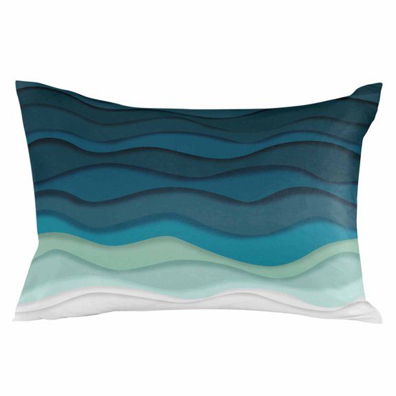 Blue Stripes Throw Pillow Cover 20 x 36 Inch Decorative Pillow Cover Rustic Gradient Abstract Sea Waves Art Lumbar Pillowcase Seasonal Rectangle Cushion Case for Couch Sofa Bed Living Room
