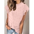thumbnail image 3 of Women's Blush Pink Ruffled Sleeve Swiss Dot T-shirts, 3 of 5