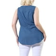 thumbnail image 3 of Agnes Orinda Women's Plus Size Shirts Denim V Neck Drawstring Waist Sleeveless Chambray Tops, 3 of 6