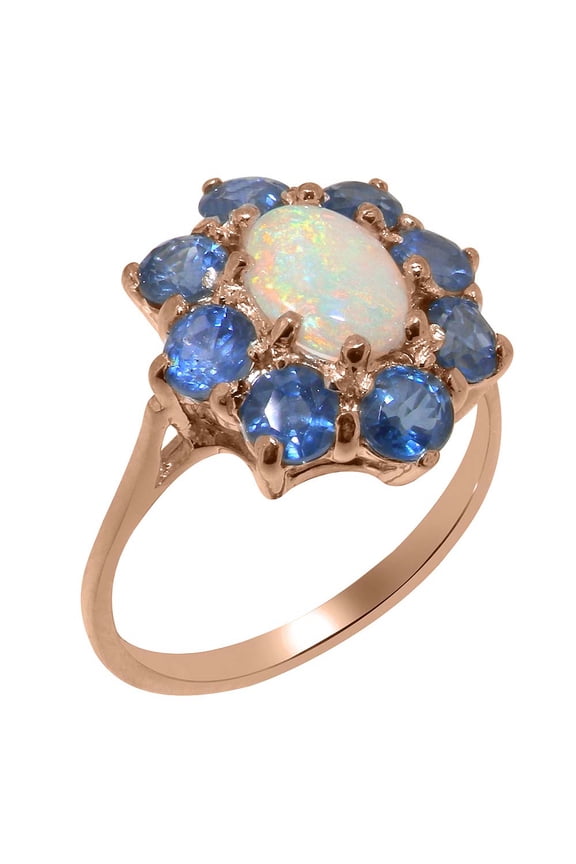 LBG British Made 9k Rose Gold Natural Opal & Sapphire Womens Anniversary Ring - 33 size options - Size 6.75