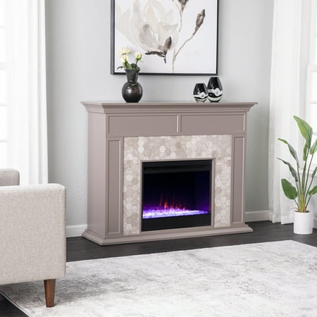 

SEI Murcott Contemporary style Color Changing Marble Tiled Fireplace in Gray finish