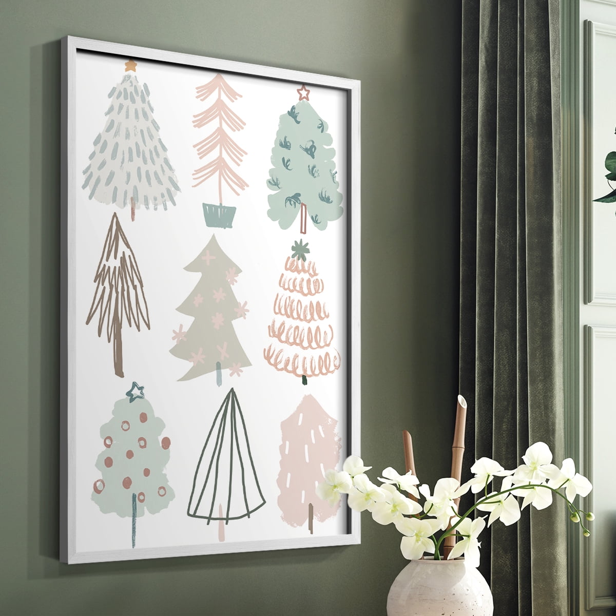 Christmas Tree Sketchbook I Framed Print in White Solid Wood Framed Print No Nail Hanging