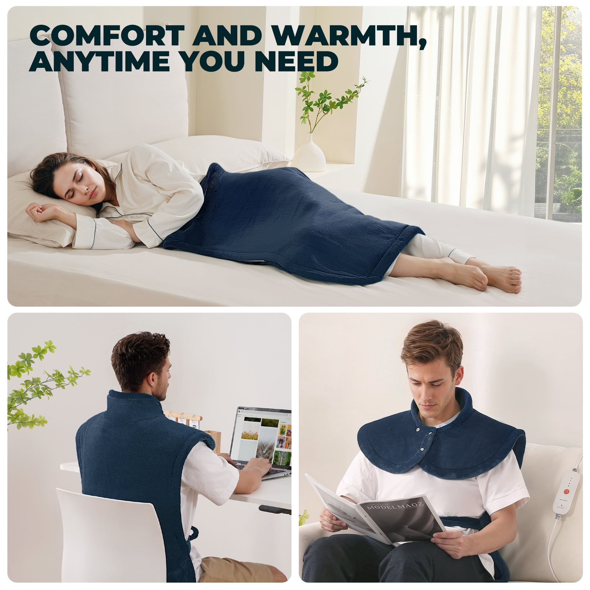 MaxKare Extra Large Flannel Heating Pad with 4 Heat Settings & Auto Shutoff for Full Body Stress Relief, Navy Blue, One Size (24"x40")