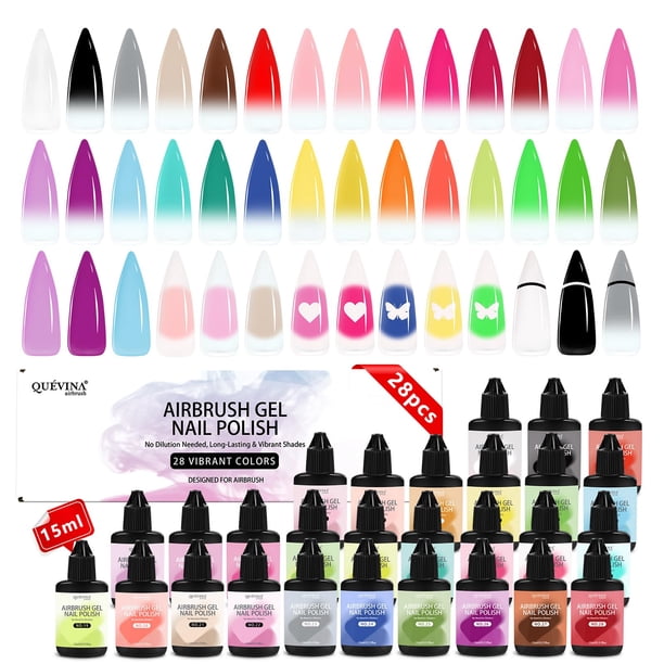 Set de esmaltes de uñas en gel con aerógrafo QUÉVINA QUEVINA, 28 colores, 15 ml