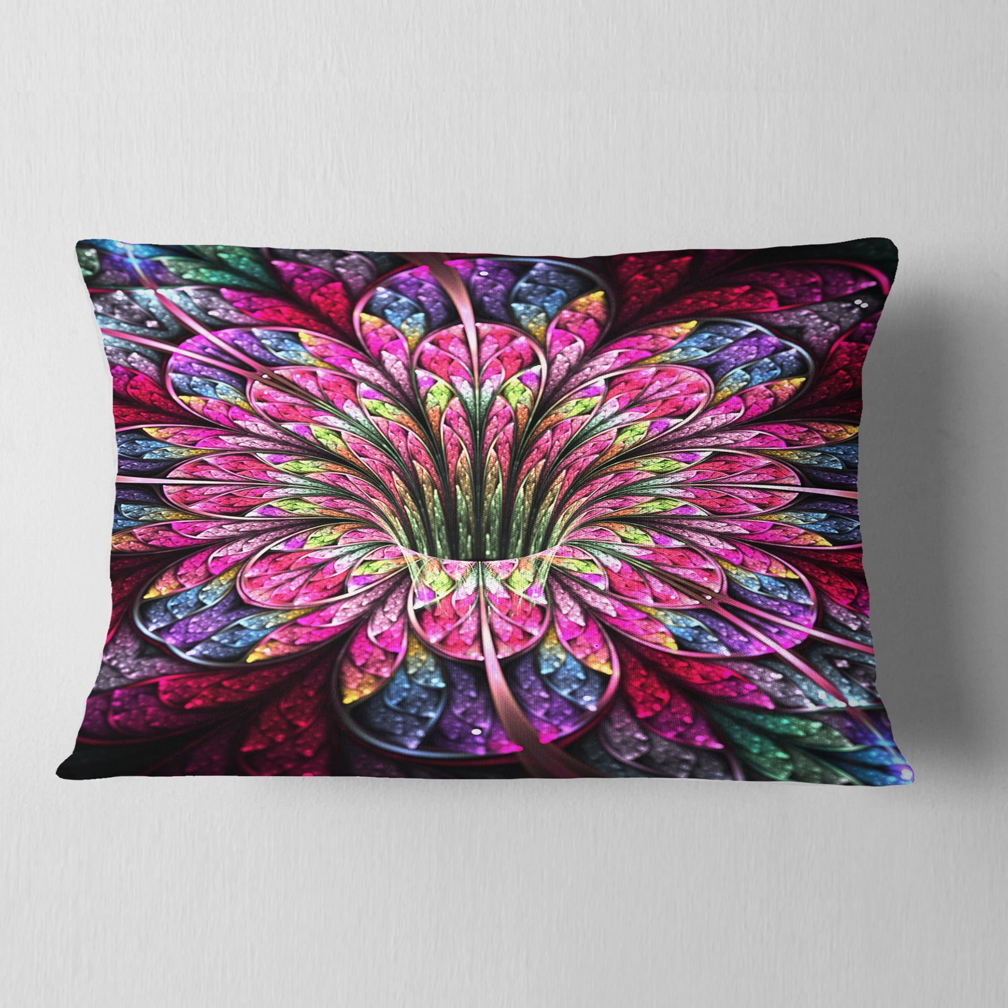 Designart Pink Blue Colorful Flower - Floral Throw Pillow - 12x20