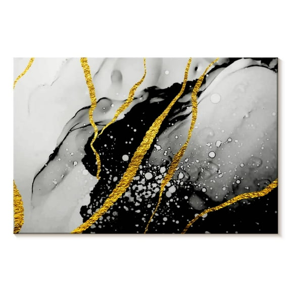 Elephant Stock Gold Foil Abstract Wall Art - Horizontal Canvas Wall Art - Living Room Wall Decor - Abstract Canvas - Black And Gray Decor - 12" x 8"