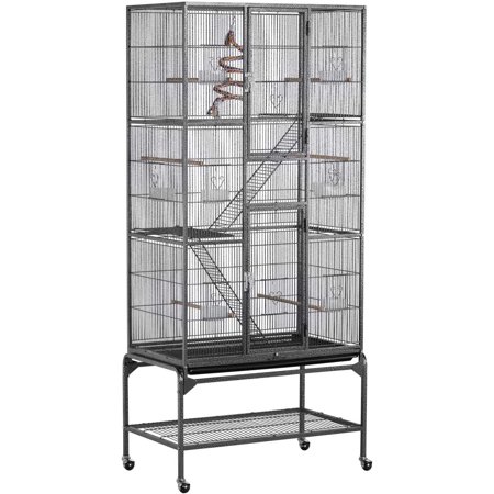 69-Inch Extra Large Iron 3 Levels Ferret Chinchilla Sugar Glider Squirrel Small Animal Cage with Cross Shelves and Ladders, Black