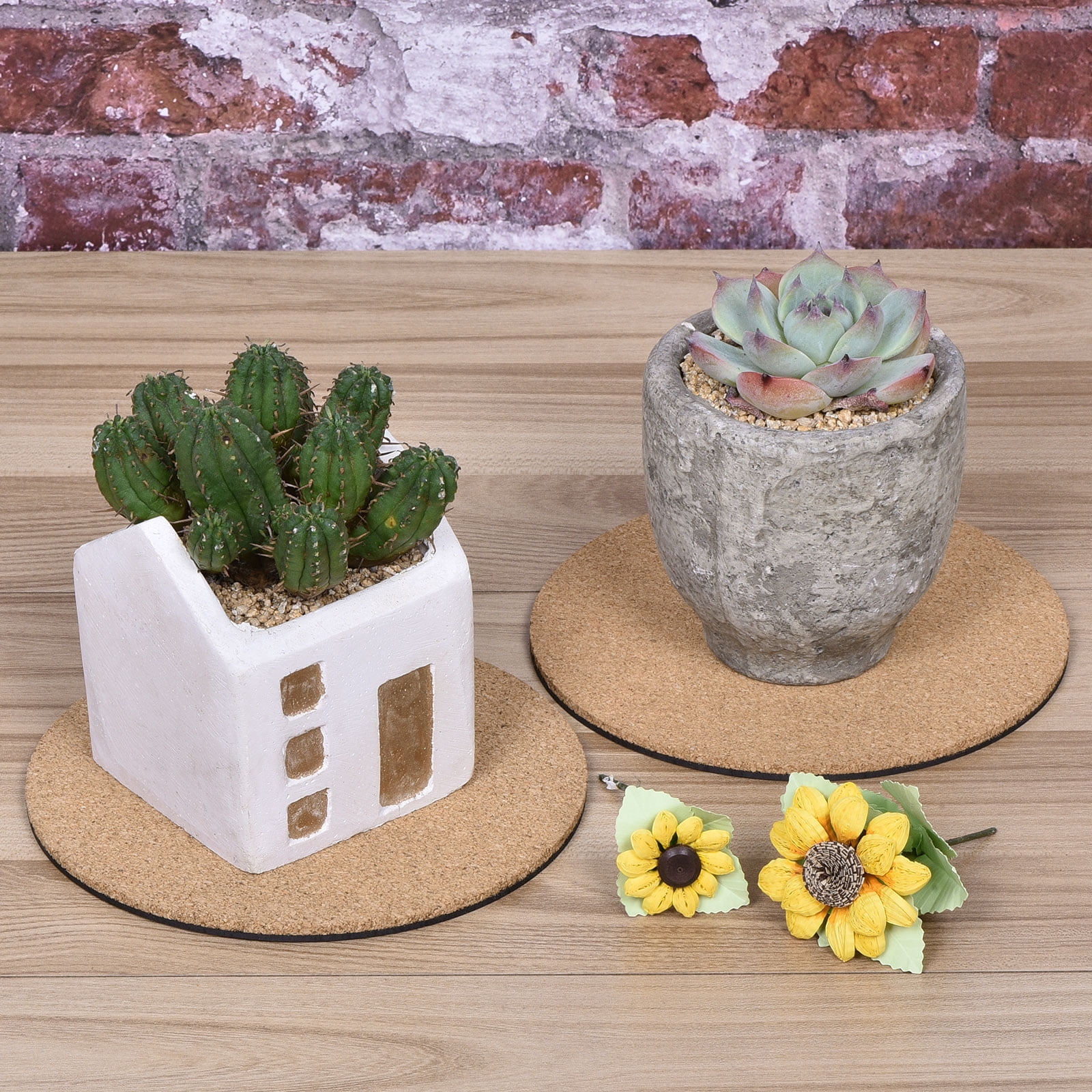 Unique Bargains Round Plant Saucers Plastic Cork Plant Mat for Home Garden Yellow 8pcs 6"